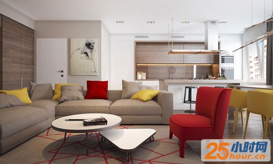 红黄跳跃活力暖色 12图现代公寓设计